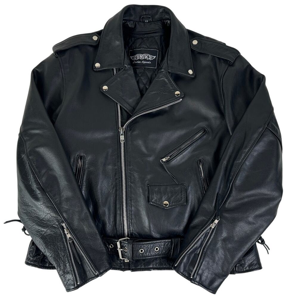 UNIK Leather Apparels Black Biker Jacket Men's Sz 52 (3XL)